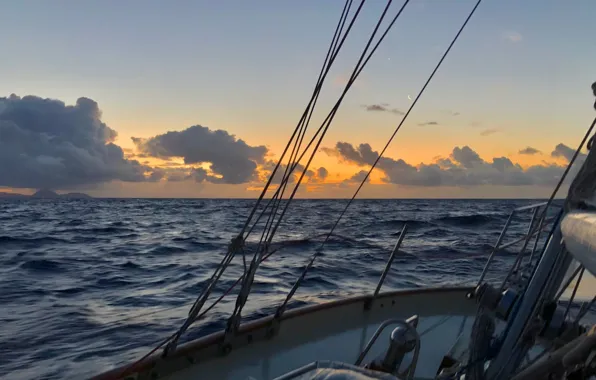 Небо, облака, океан, утро, яхта, Гавайи, ocean, Hawaii