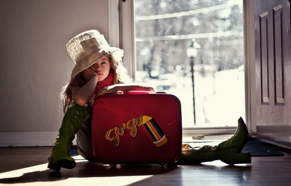 Картинка настроение, девочка, чемодан