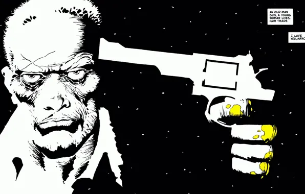 Белый, пистолет, черный, минимализм, Sin City, цитата, комикс, Город Грехов