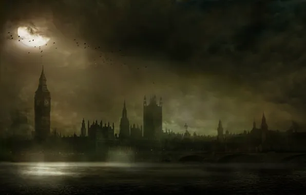 Картинка Лондон, Мост, Ночь, Башня, Река, Темза, Биг-Бен, The Testament of Sherlock Holmes