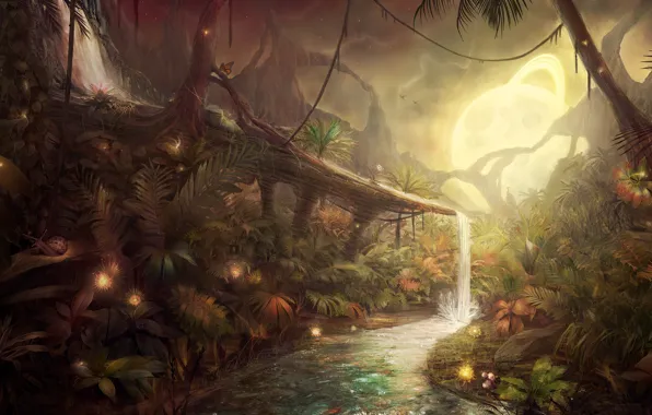 Картинка деревья, ручей, планета, улитка, джунгли, avatar, пандора
