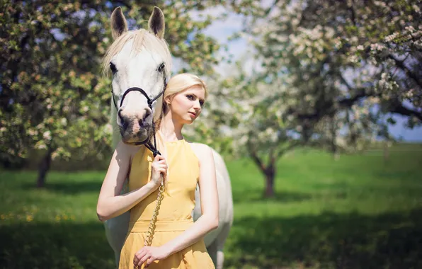 Картинка девушка, настроение, конь, весна