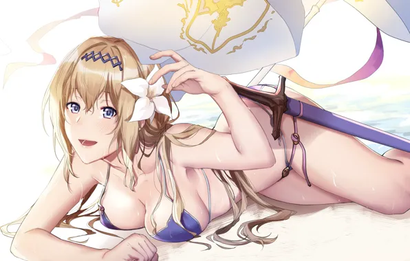 Пляж, Девушка, Цветок, Арт, Granblue Fantasy