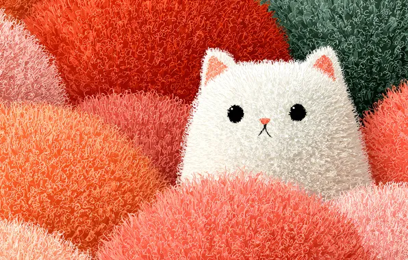Кошка, кот, взгляд, поза, котенок, игрушка, портрет, мех