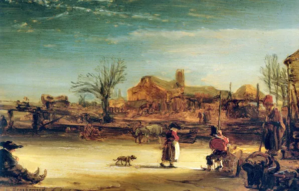 Картинка картина, жанровая, Зимний Пейзаж, Рембрандт ван Рейн