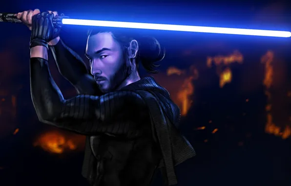 Мужчина, star wars, art, lightsaber, jedi, азиат