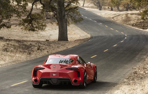 Картинка красный, купе, поворот, сзади, Toyota, 2014, FT-1 Concept