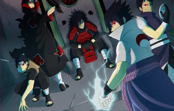 Logo, game, Sasuke, Naruto, armor, crow, anime, man