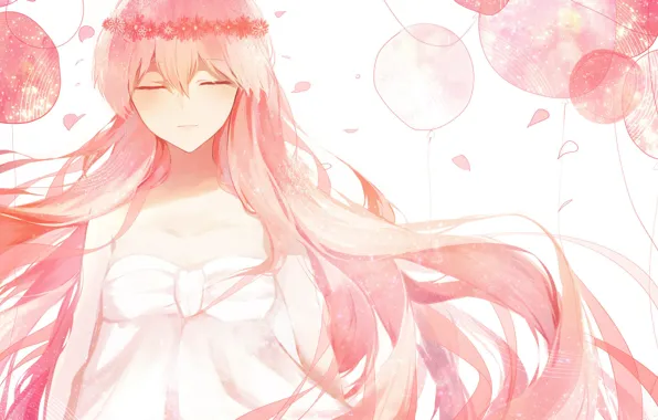 Картинка девушка, цветы, воздушные шары, арт, Аниме, Anime, венок, вокалоид