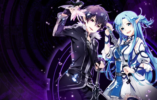 Взгляд, аниме, арт, парень, Мастера меча онлайн, Sword Art Online, Асуна, Кирито