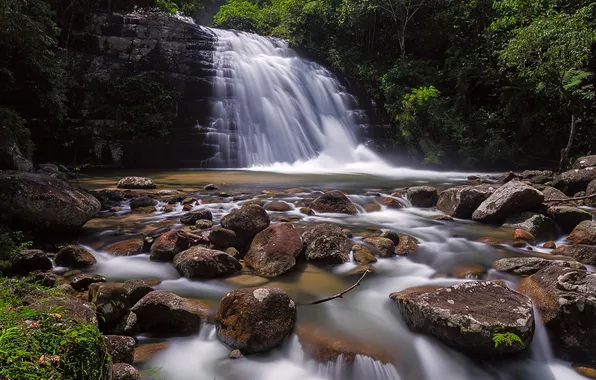 Картинка река, камни, водопад, Малайзия, Malaysia, Lata Bukit Hijau Waterfall, Kedah