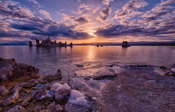 Пейзаж, закат, озеро