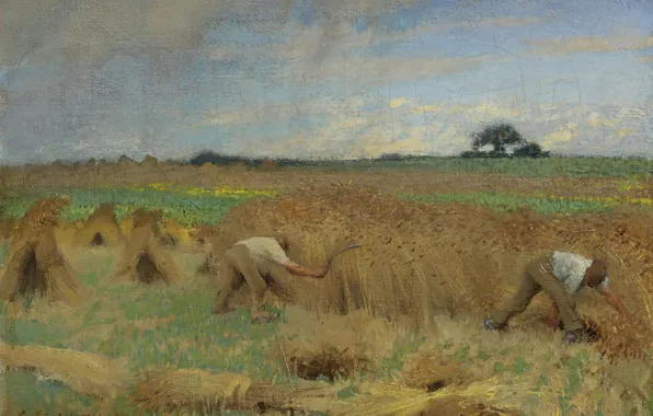 Пейзаж, картина, Жнецы, George Clausen, Джордж Клаузен