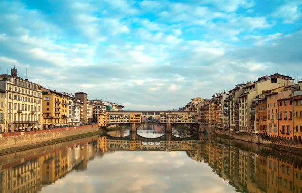 Река, здания, Италия, Флоренция, Italy, Florence, Ponte Vecchio, Старый мост