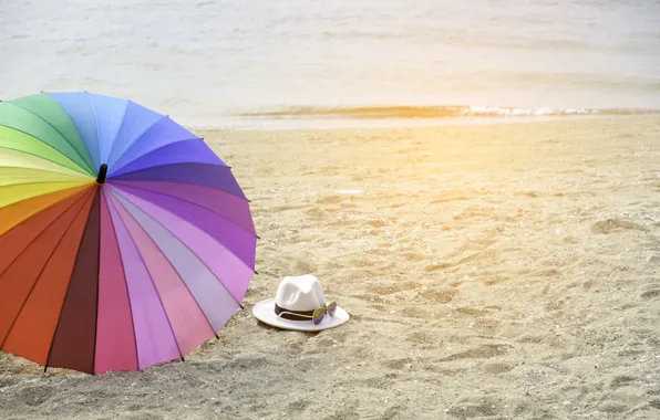 Песок, море, пляж, лето, счастье, отдых, зонт, colorful