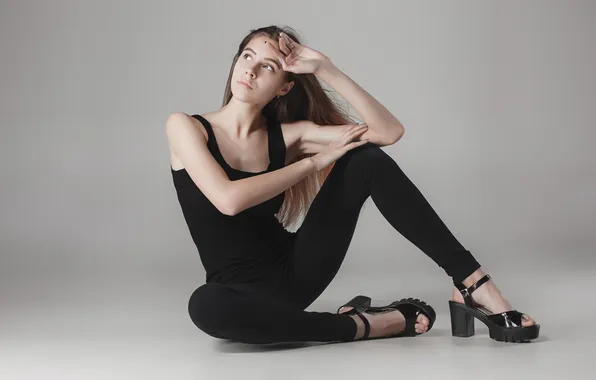 Happy, woman, young, beautiful, gray