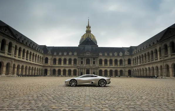 Картинка париж, ягуар, тротуар, Jaguar C-X75, Paris Auto Show