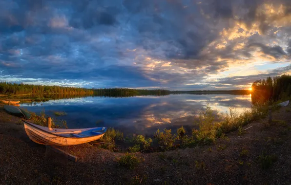 Картинка sunset, boat, Kuusamo, Käylä sunset