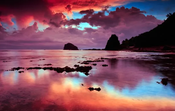 Beach, twilight, sky, sea, landscape, nature, sunset, clouds