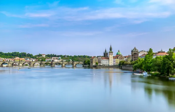 Мост, река, Прага, Чехия, Prague, Карлов мост, Czech Republic, Charles Bridge
