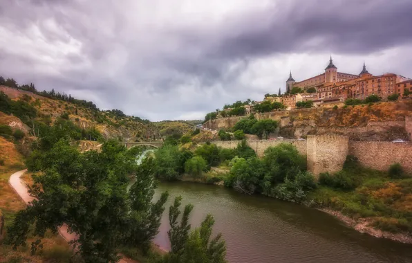 Картинка река, замок, Испания, Толедо