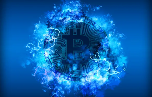 Синий, молния, blue, fon, coin, bitcoin, биткоин, btc