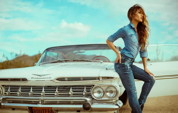 Картинка девушка, стиль, retro, Chevrolet Impala, DEREK HEISLER