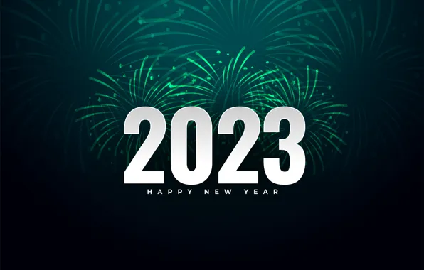 Салют, цифры, Новый год, фейерверк, зеленый фон, дата, 2023, Новый 2023 год