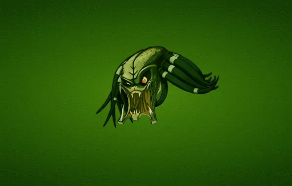 Картинка зеленый, минимализм, хищник, голова, злой, predator