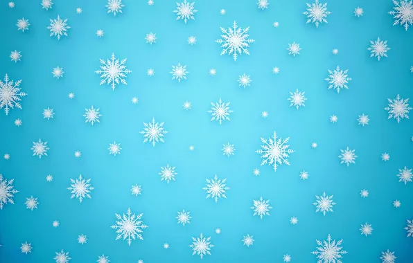 Зима, снег, снежинки, фон, Christmas, blue, winter, background