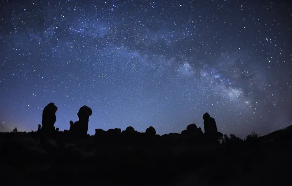 Картинка небо, звезды, ночь, млечный путь, Arches National Park