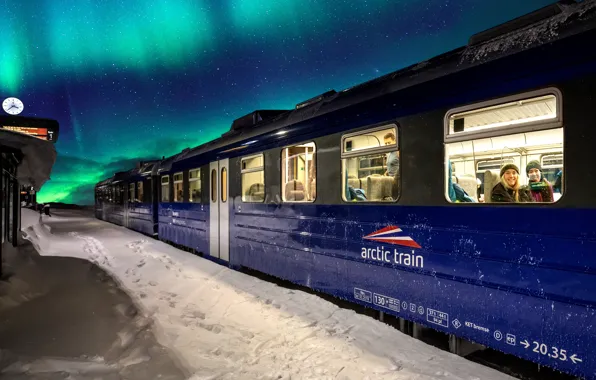 Картинка Зима, Снег, Поезд, Норвегия, Norway, Поезд Арктика, Arctic Train, Northernmost railway