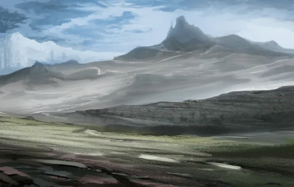 Картинка горы, скалы, холмы, арт, льдины, пустошь, пустынно