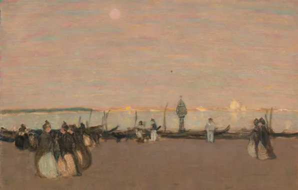 Картина, жанровая, James Wilson Morrice, Джеймс Уилсон Моррис, Вечерняя Прогулка. Венеция