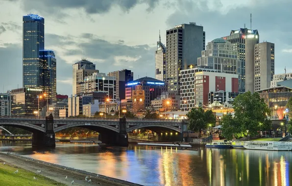 Мост, здания, Австралия, набережная, Melbourne, Yarra River, Australia, Мельбурн