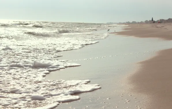 Песок, волны, пляж, пена, океан, beach, sand, blue ocean