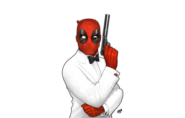Минимализм, Рисунок, Пистолет, Маска, Арт, Art, Смокинг, Deadpool