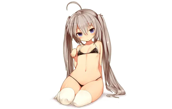 Girl, sexy, cleavage, thighhighs, long hair, legs, boobs, anime