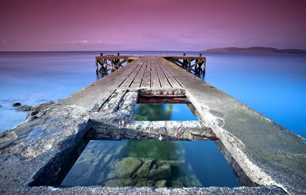 Море, закат, мост