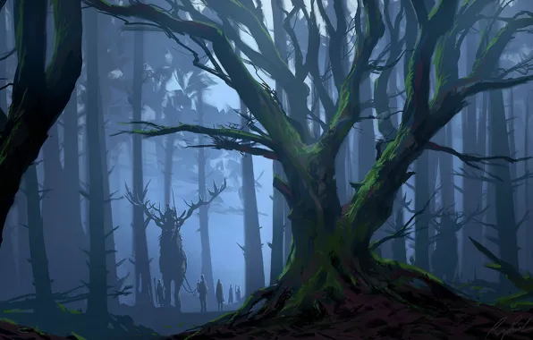 Лес, зверь, путники, forest mood, Cernunnos