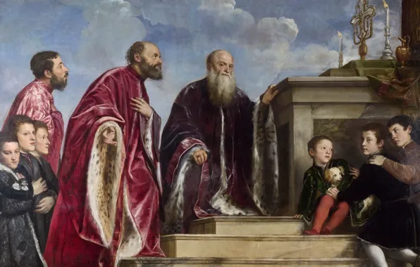 Картинка 1550-1560, Тициан с подмастерьями, Семейство Вендрамин поклоняется истинному Кресту