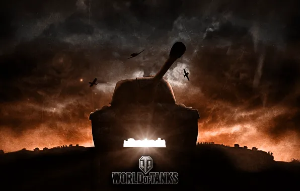 Картинка закат, танк, СССР, танки, самолёты, WoT, World of Tanks, Wargaming.net