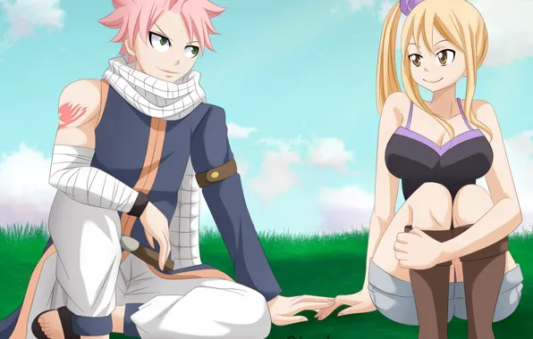 Аниме, арт, Fairy Tail, Нацу, Люси, Хвост феи