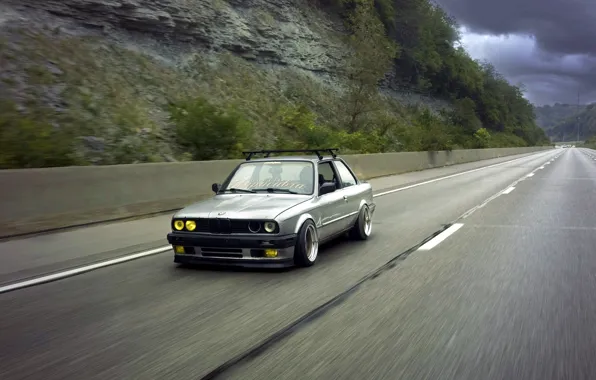 Картинка дорога, бмв, BMW, grey, sedan, E30, 3 серия