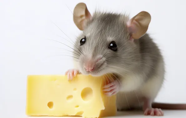 Cheese, rat, eating, close up