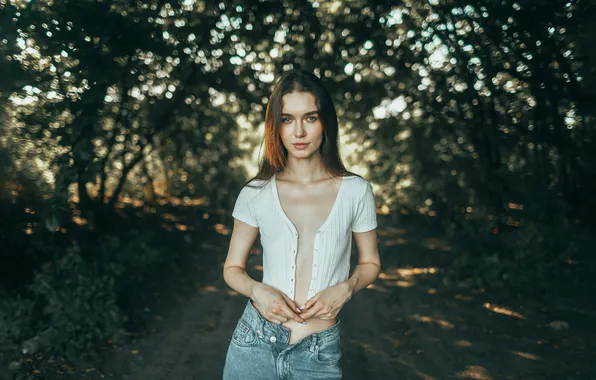 Girl, sexy, young, beautiful, model, long-haired, tank top