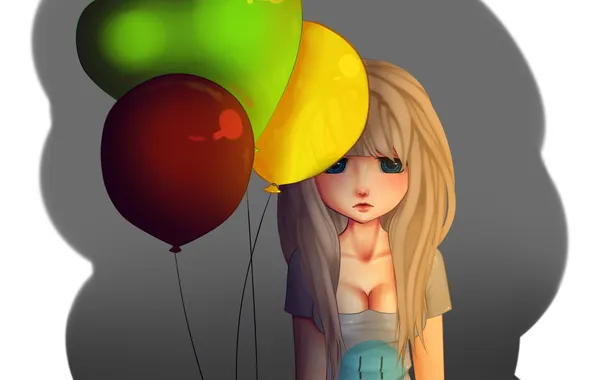 Картинка девушка, шарики, воздушные шары, арт, смайлик