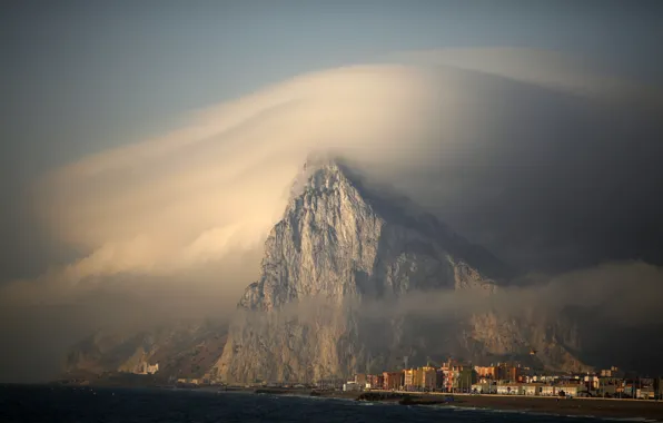 Rock, fog, scenery, location, Gibraltar