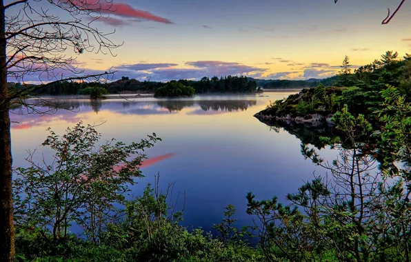 Небо, облака, озеро, отражение, Норвегия, Norway, Hordaland, Loddefjord