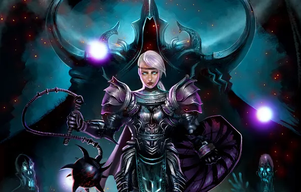 Девушка, оружие, Diablo 3, crusader, Reaper of Souls, Malthael